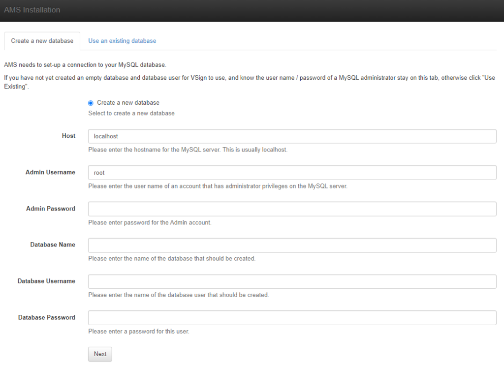 FIGURE 10: INSTALL AMS – CREATING DATABASE