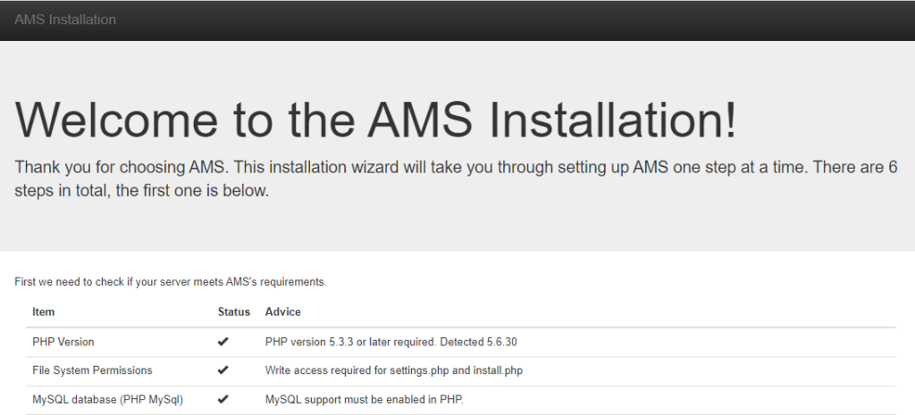 FIGURE 9: INSTALL AMS – PRE-REQUISITES